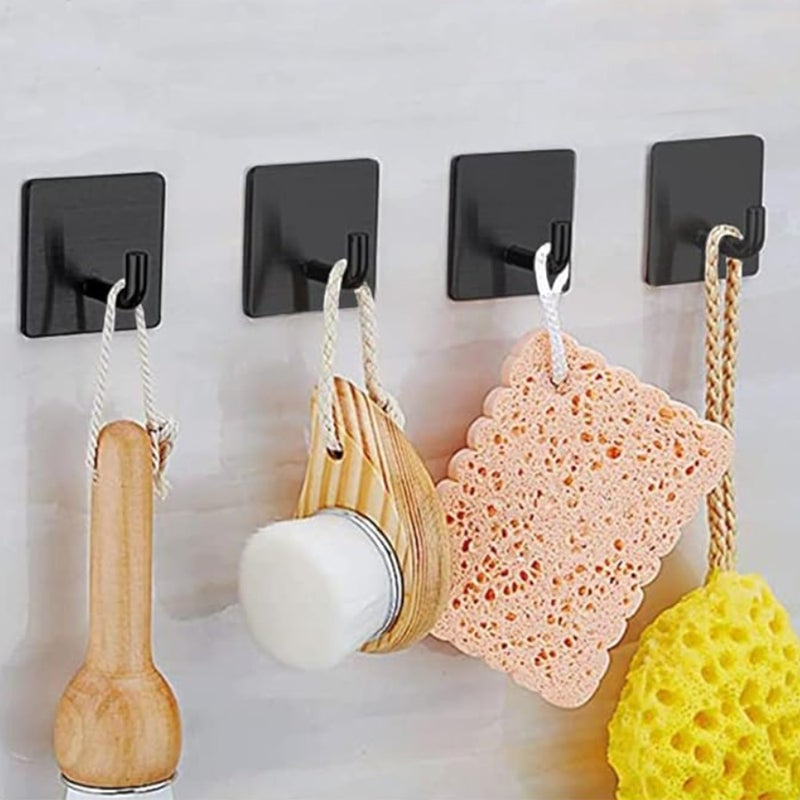 Rise age Adhesive Hook Waterproof in Shower Hooks for Inside Shower No Drill Shower Hanger Hooks for Hanging Loofah Towels Robes Stainless Steel Sticky Wall Hook Black Stick on Hooks Black 4 PCS