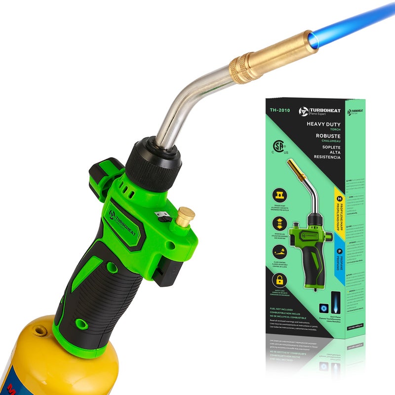 TURBOHEAT High-Intensity Propane Torch Head,Auto Trigger Start MAPP MAP Gas Torch Mini Propane Torch Head with Igniter Rubber Wrap Handle MAP-PRO Soldering Torch Gun Kit Blow-torch for Welding Brazing - Image 1