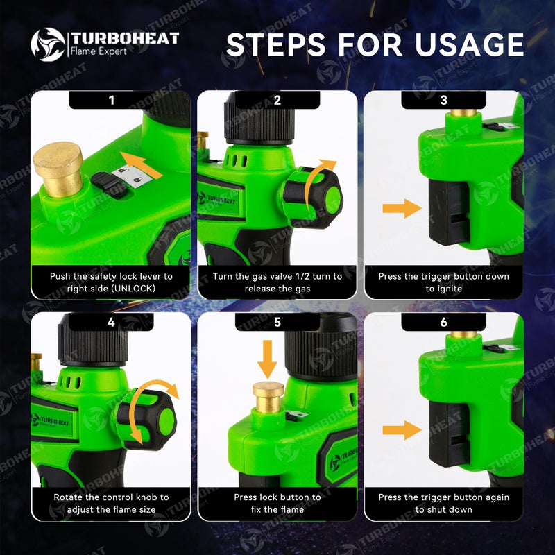 TURBOHEAT High-Intensity Propane Torch Head,Auto Trigger Start MAPP MAP Gas Torch Mini Propane Torch Head with Igniter Rubber Wrap Handle MAP-PRO Soldering Torch Gun Kit Blow-torch for Welding Brazing - Image 5