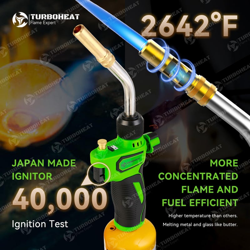 TURBOHEAT High-Intensity Propane Torch Head,Auto Trigger Start MAPP MAP Gas Torch Mini Propane Torch Head with Igniter Rubber Wrap Handle MAP-PRO Soldering Torch Gun Kit Blow-torch for Welding Brazing - Image 2