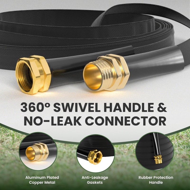 Giraffe Tools Garden Hose 50FT Lightweight Lay Flat Water Hose Kink Free Flexible Hose with 9 Spray Function Nozzle, Black - Image 5