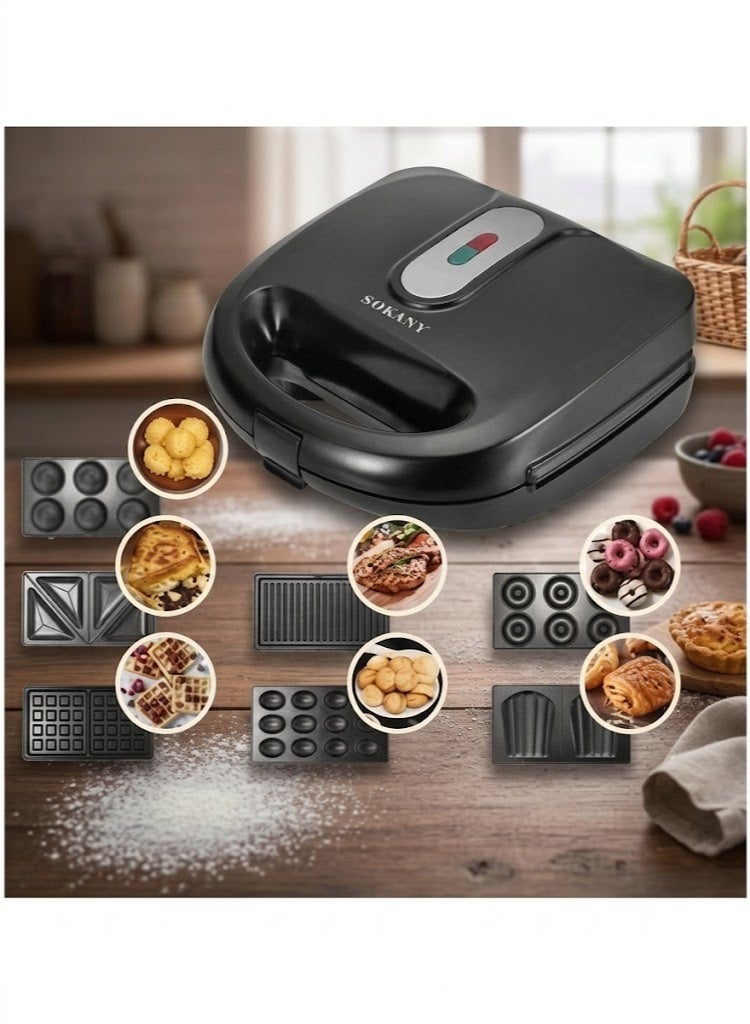 Sokany KJ-B907 Sandwich Maker, 7 in 1, 750 Watt - Black - Image 1