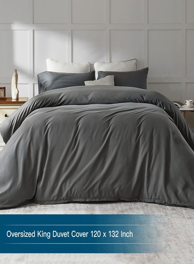 STWIENER Oversized King Plus Duvet Cover 120"x132", Only 1 Piece Extra Large Ultra Soft Microfiber Grey Duvet Cover for All Season - Zipper Closure & 8 Corner Ties(Grey, Alaskan King 120x132 inches) - Image 2