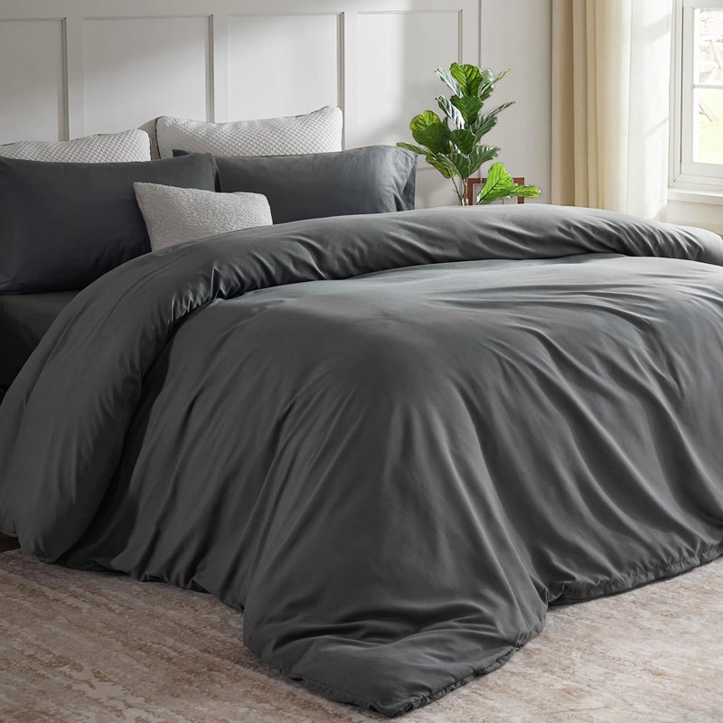 STWIENER Oversized King Plus Duvet Cover 120"x132", Only 1 Piece Extra Large Ultra Soft Microfiber Grey Duvet Cover for All Season - Zipper Closure & 8 Corner Ties(Grey, Alaskan King 120x132 inches) - Image 1