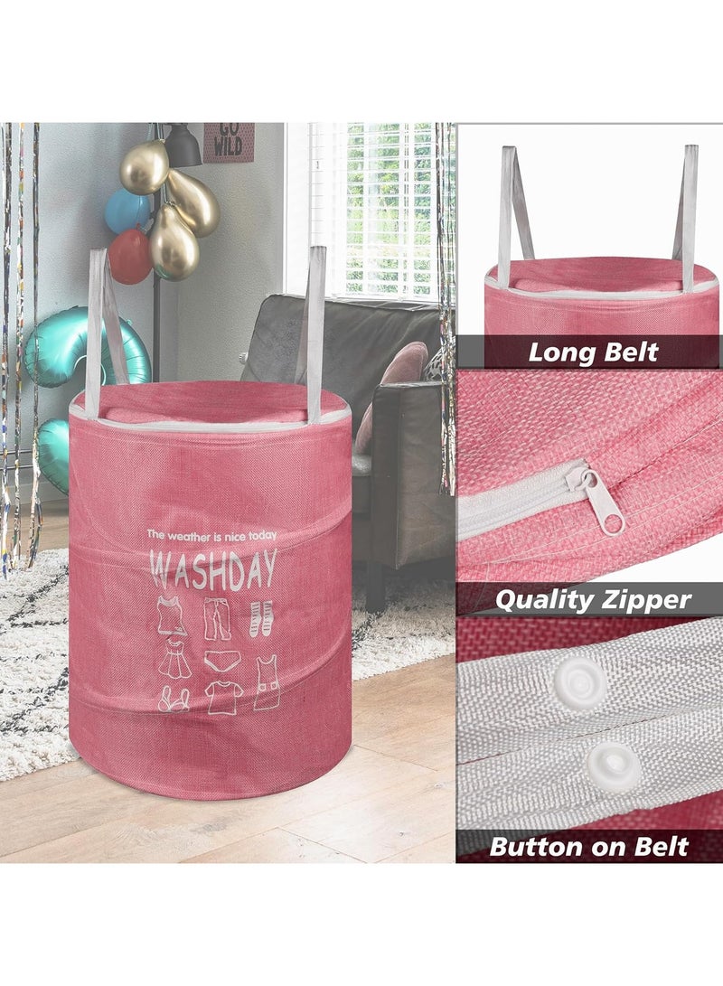 Plan A 45L Round Canvas Laundry Hamper, Foldable Waterproof Storage Basket with Rustproof Plastic Zipper Lid, Ideal for Clothes, Toys, Space Organization (Grey) - Image 4