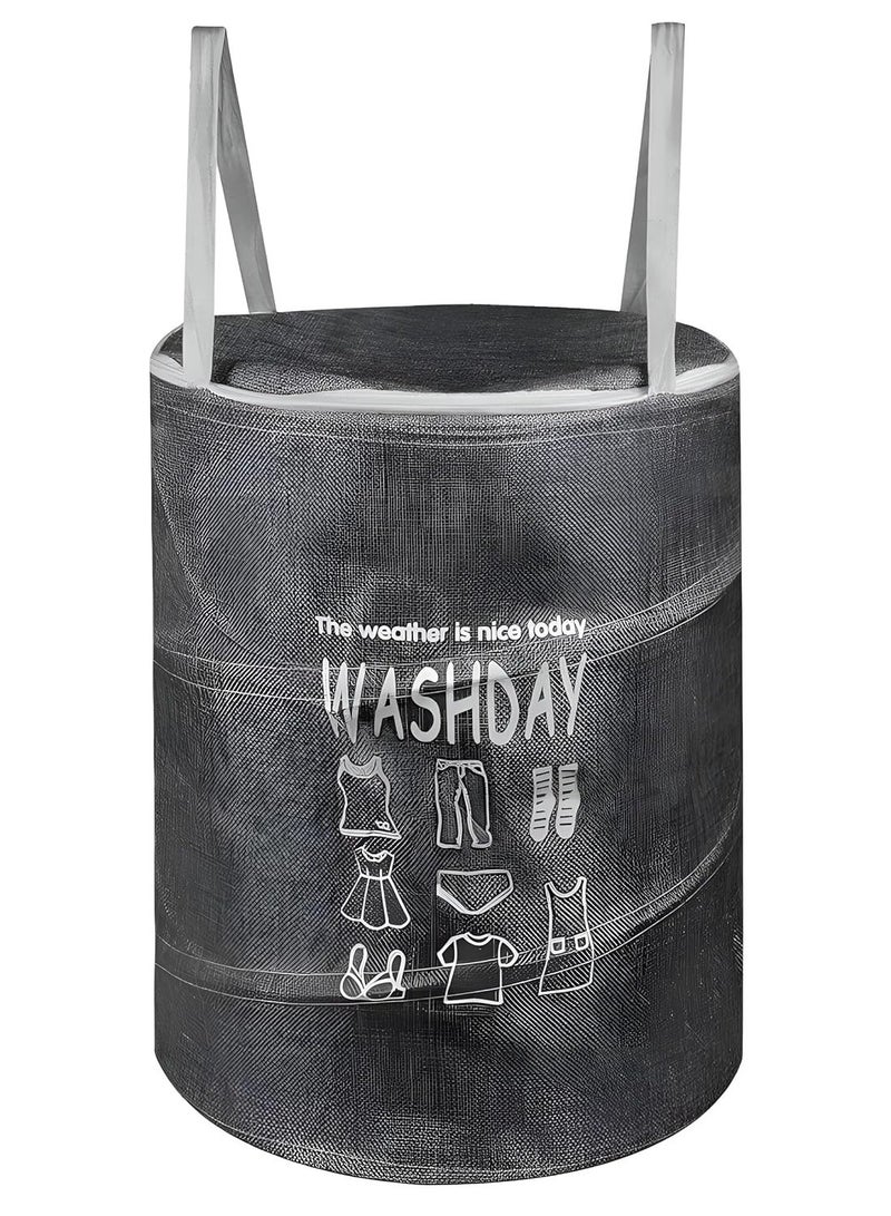 Plan A 45L Round Canvas Laundry Hamper, Foldable Waterproof Storage Basket with Rustproof Plastic Zipper Lid, Ideal for Clothes, Toys, Space Organization (Grey) - Image 1