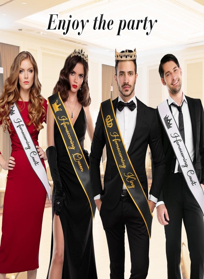 Ferreve 12 Pcs Homecoming Sashes and Crowns Set 2025 Homecoming King and Queen Royal Tiara University Party Accessories(Black) - Image 4