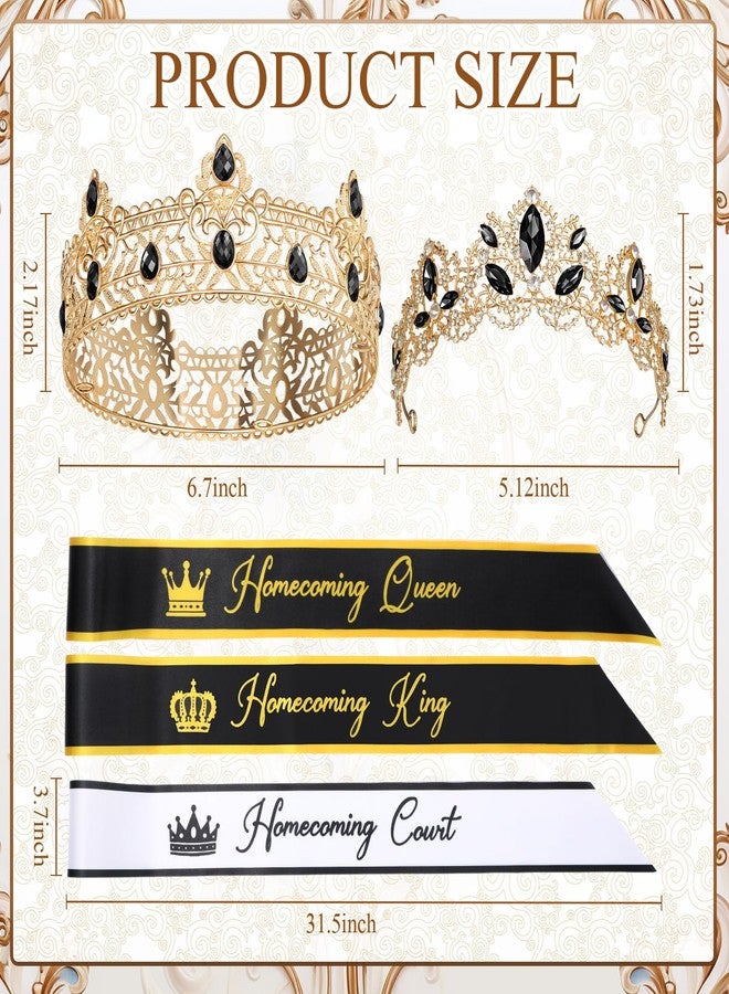 Ferreve 12 Pcs Homecoming Sashes and Crowns Set 2025 Homecoming King and Queen Royal Tiara University Party Accessories(Black) - Image 2