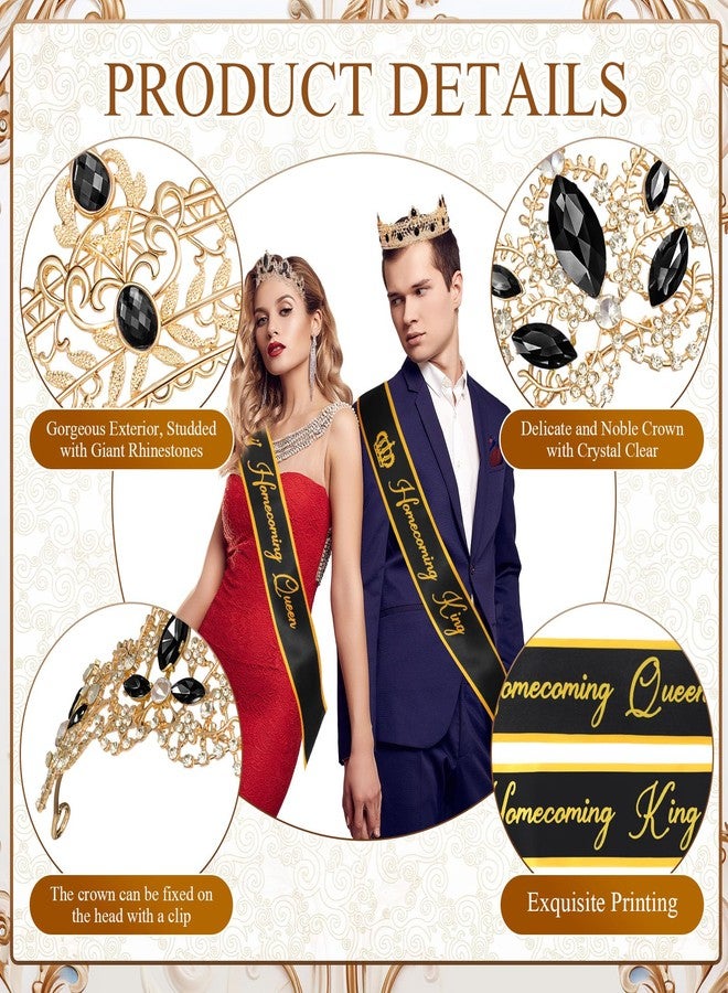 Ferreve 12 Pcs Homecoming Sashes and Crowns Set 2025 Homecoming King and Queen Royal Tiara University Party Accessories(Black) - Image 3