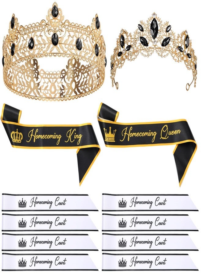 Ferreve 12 Pcs Homecoming Sashes and Crowns Set 2025 Homecoming King and Queen Royal Tiara University Party Accessories(Black) - Image 1