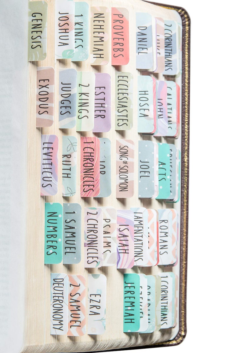 DiverseBee Laminated Bible Tabs (Large Print, Easy to Read), Personalized Bible Journaling Tabs, 66 Book Tabs and 18 Blank Tabs - Uniform Theme - Image 1