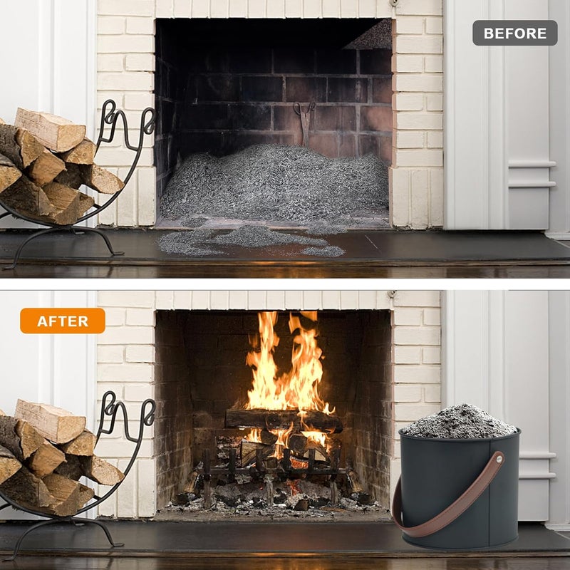 BRIAN & DANY Mini Ash Bucket with Lid and Shovel, 1.2 Gallon Fireplace Bucket with Broom, Perfect for Fireplaces, Wood Stoves - Image 5