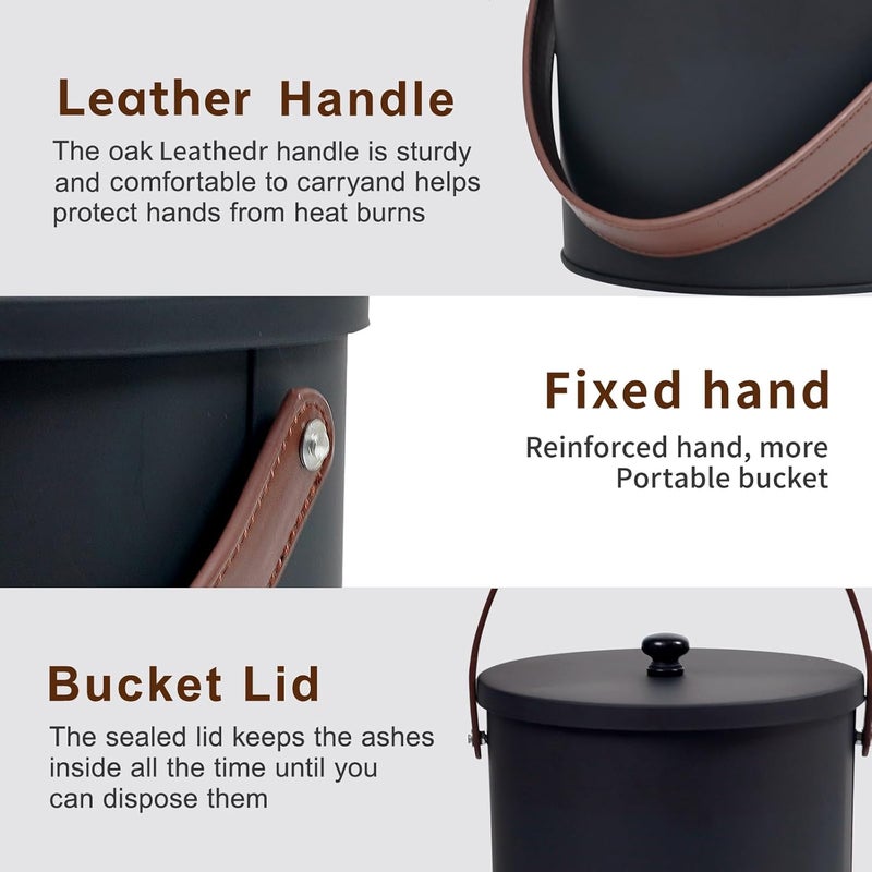 BRIAN & DANY Mini Ash Bucket with Lid and Shovel, 1.2 Gallon Fireplace Bucket with Broom, Perfect for Fireplaces, Wood Stoves - Image 4