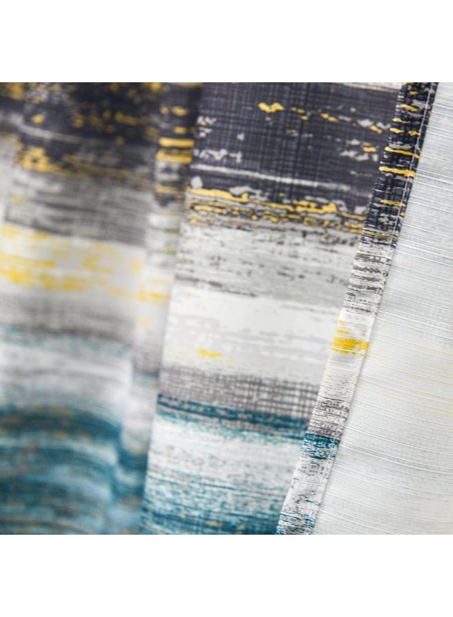 السرعوف الذهبية ستارة حمام GOLD MANTIS مقاس 71 × 71 بوصة (182 × 182 سم) - مقاومة للماء، خالية من التجاعيد، سريعة الجفاف، مصنوعة من البوليستر، مزودة بـ 12 فتحة معززة - تصميم مطبوع عصري (أزرق موريسون) - Image 4