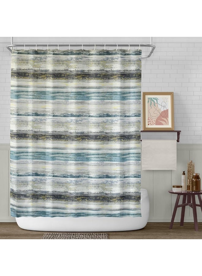 السرعوف الذهبية ستارة حمام GOLD MANTIS مقاس 71 × 71 بوصة (182 × 182 سم) - مقاومة للماء، خالية من التجاعيد، سريعة الجفاف، مصنوعة من البوليستر، مزودة بـ 12 فتحة معززة - تصميم مطبوع عصري (أزرق موريسون) - Image 1