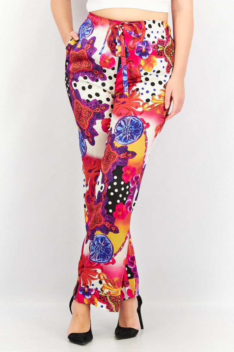 THE KOOPLES Women Floral Print Elastic Waistband Pants, Red Combo - Image 1