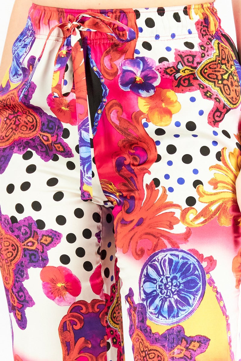 THE KOOPLES Women Floral Print Elastic Waistband Pants, Red Combo - Image 2