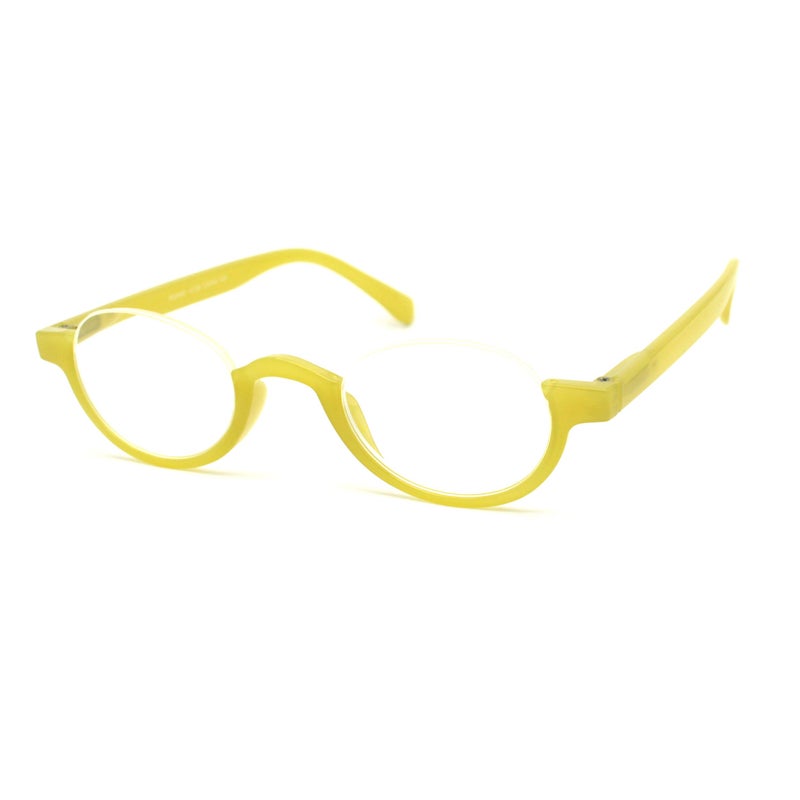 SA106 Bottom Half Plastic Rim Round Oval Powered Reading Glasses Yellow +2.0 - Image 1