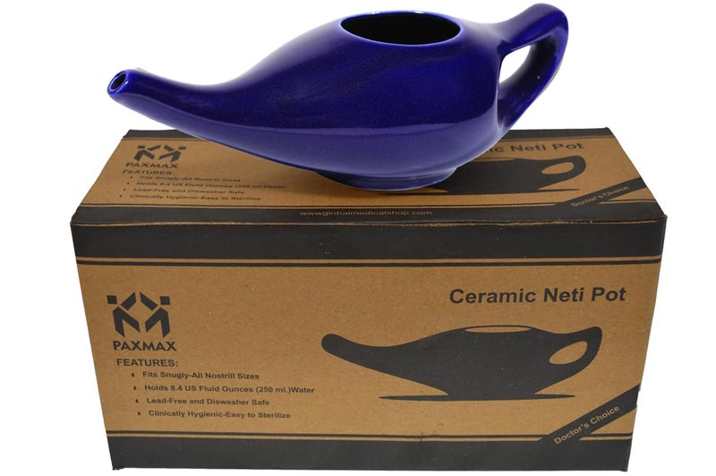 PAXMAX Porcelain Ceramic Neti Pot for Sinus, Jal Neti pots for Nasal Cleansing, Nose congestion and Passages Jala kriya (Blue) - Image 1