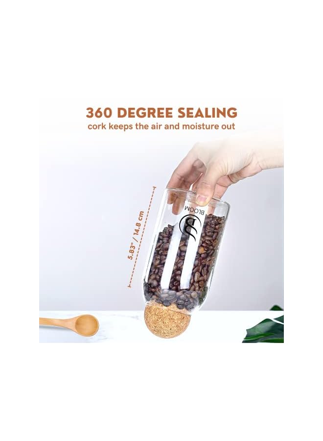 IAF 700ml Glass Storage Container with Ball Cork, Cute Decorative Organizer Bottle Canister Jar with Airtight Wood Lid and Spoons for Kitchen Pantry Bathroom Office Food Coffee Candy (238g 14.8x9cm) - Image 5