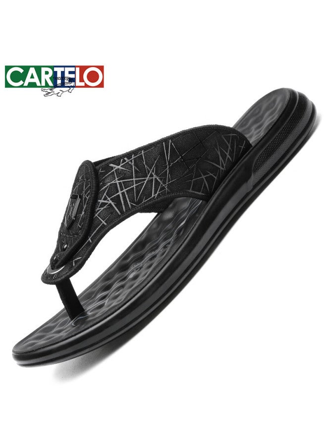 Cartelo Men's Summer Breathable Slippers Wear-resistant Toe-clamp Men's Flip-flops Ice Silk Cloth Men's Cool Slippers 9605 Black Size 41 - Image 2