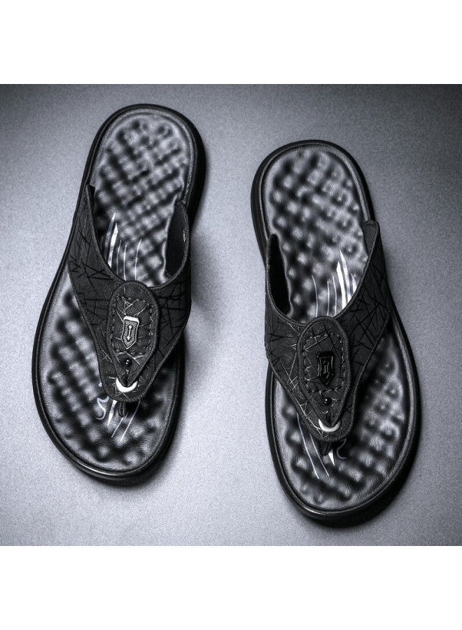 Cartelo Men's Summer Breathable Slippers Wear-resistant Toe-clamp Men's Flip-flops Ice Silk Cloth Men's Cool Slippers 9605 Black Size 41 - Image 4
