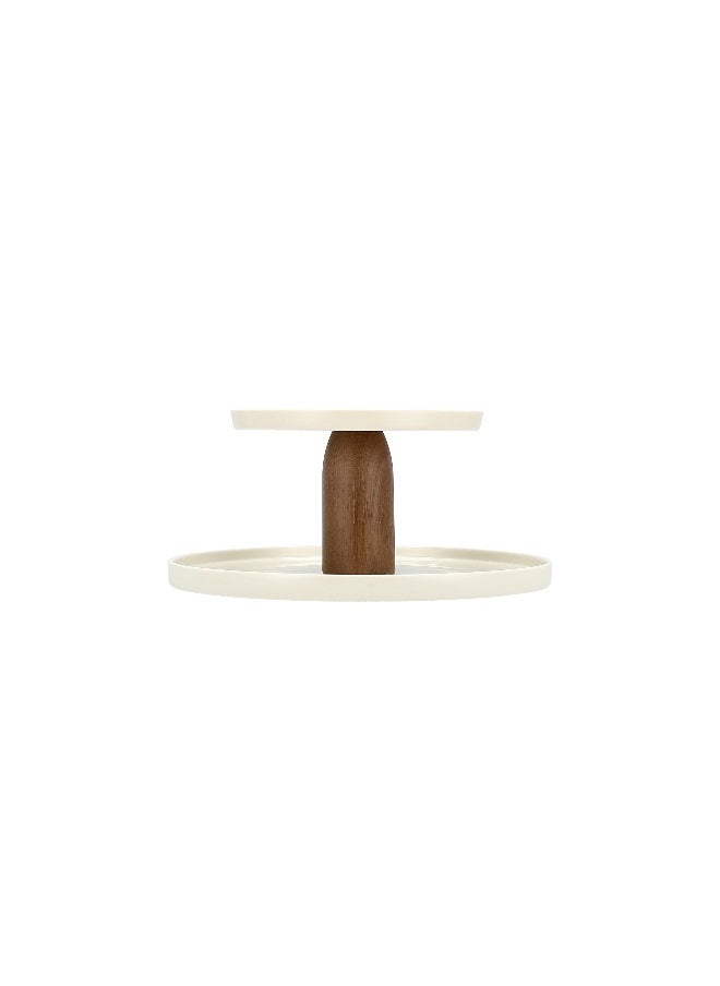 La Mesa La Mesa beige porcelain/wood 2 tiered cake plate  - Image 3