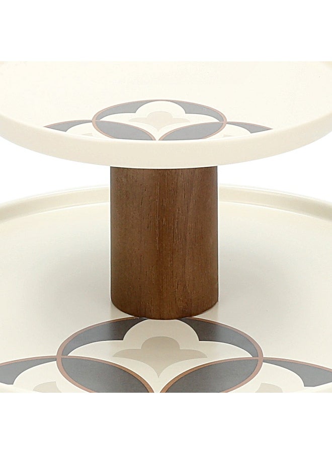 La Mesa La Mesa beige porcelain/wood 2 tiered cake plate  - Image 2