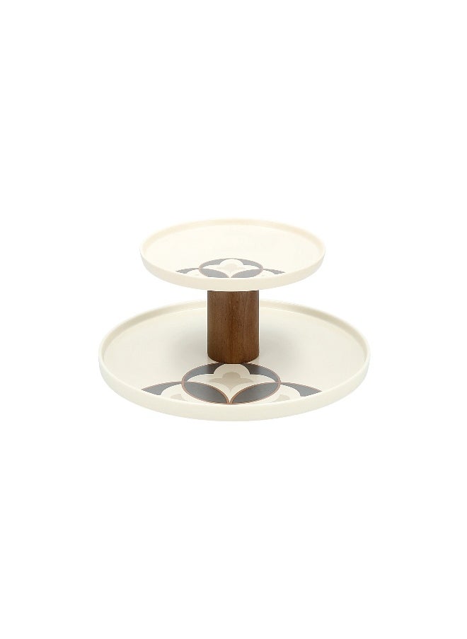 La Mesa La Mesa beige porcelain/wood 2 tiered cake plate  - Image 1
