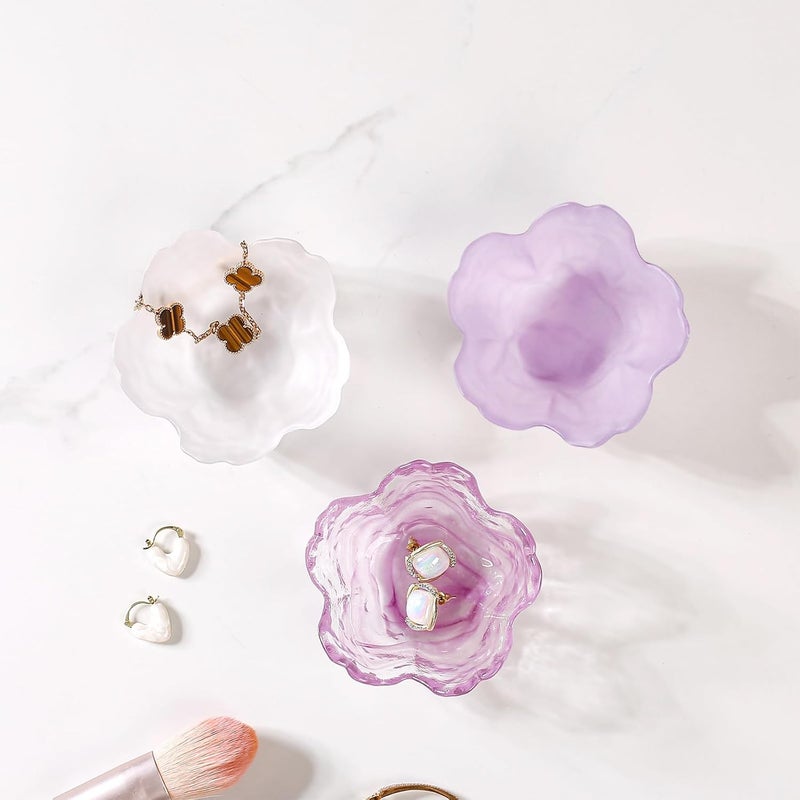 Binoster Flower Jewelry Dish Ring Holder Jewelry Tray Cute Vanity Organizer Room Decor Aesthetic Nightstand Bathroom Bedroom Decor Trinket Dish Small Valentine's Friendship Christmas Birthday Gifts for Women - Image 3