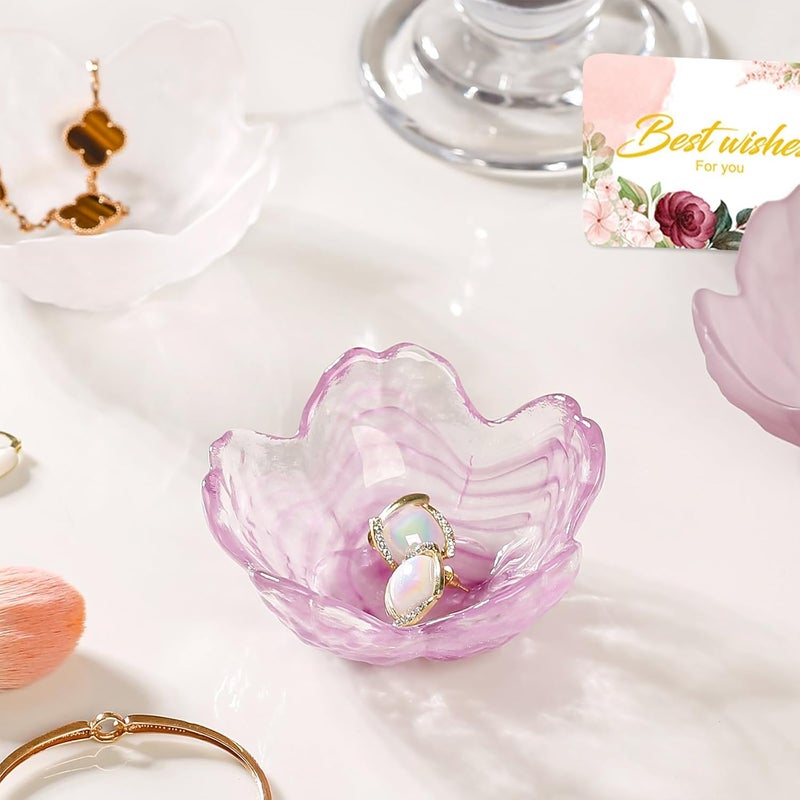 Binoster Flower Jewelry Dish Ring Holder Jewelry Tray Cute Vanity Organizer Room Decor Aesthetic Nightstand Bathroom Bedroom Decor Trinket Dish Small Valentine's Friendship Christmas Birthday Gifts for Women - Image 2