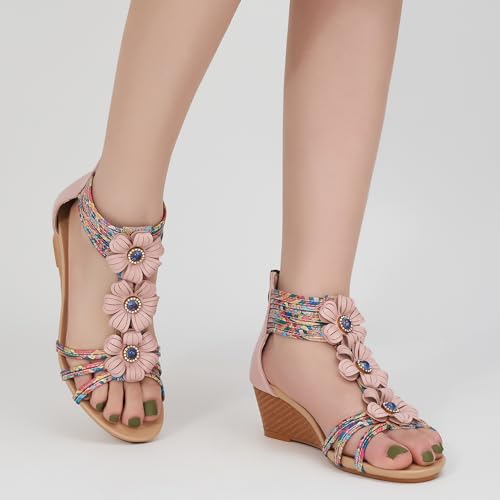 FUDYNMALC Sandals Womens Wedge Shoes: Comfortable Dressy Wedges Sandal with Zipper Summer Gladiator Sandals Open Toe - Image 5