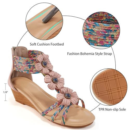 FUDYNMALC Sandals Womens Wedge Shoes: Comfortable Dressy Wedges Sandal with Zipper Summer Gladiator Sandals Open Toe - Image 4