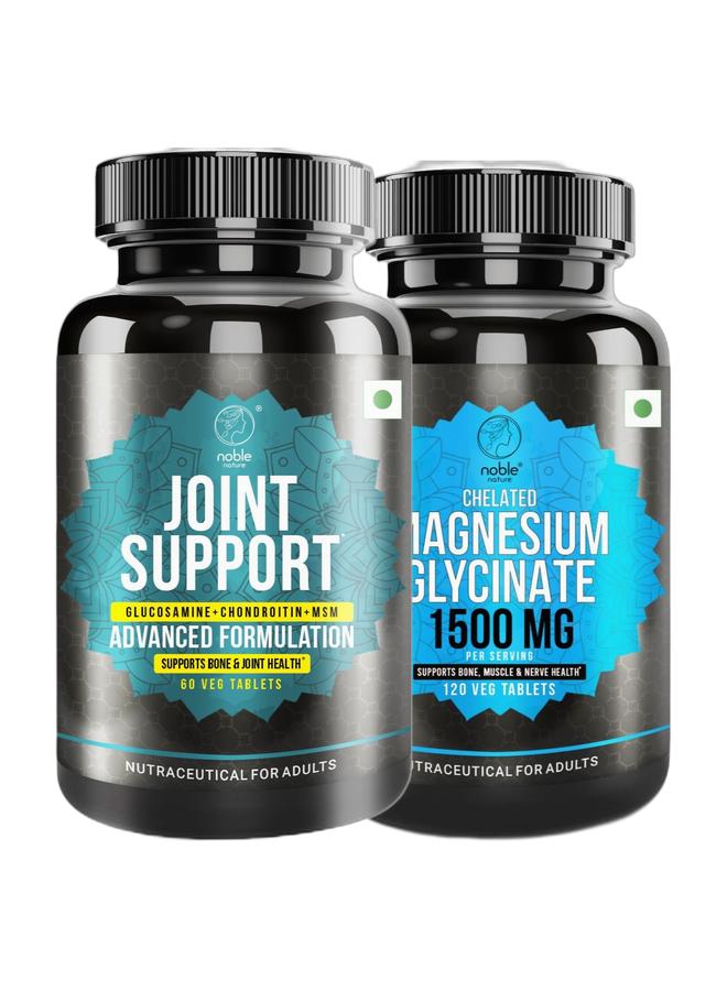 noble nature Joint Support Supplement with Glucosamine Chondroitin Turmeric MSM Boswellia - Supports Bone & Joint Health - 60 Veg Tablets & Chelated Magnesium Glycinate 1500MG per serving - 120 Veg Tablets - Supports Bone, Muscle & Nerve Health Bundle - Image 1