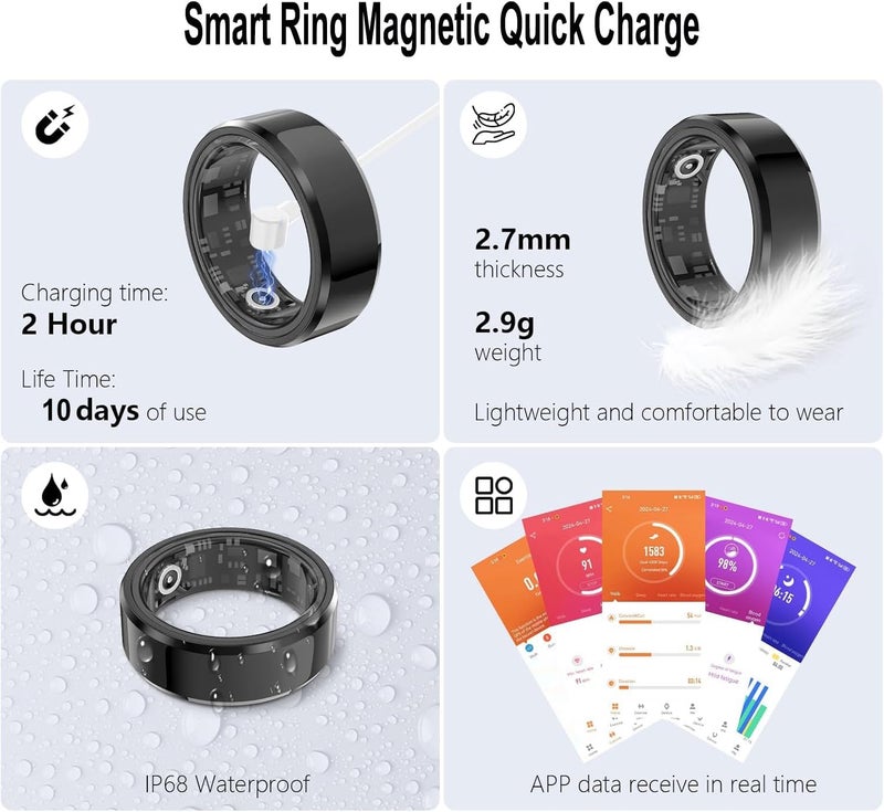 Smart Ring, Bluetooth Smart Ring with Sleep, Heart Rate & Blood Oxygen Monitoring, Sport Monitor Ring with Multiple Modes, Remote Photo, Durable Battery for Daily, Sport, Fitness - Unisex (Black #11) - Image 3