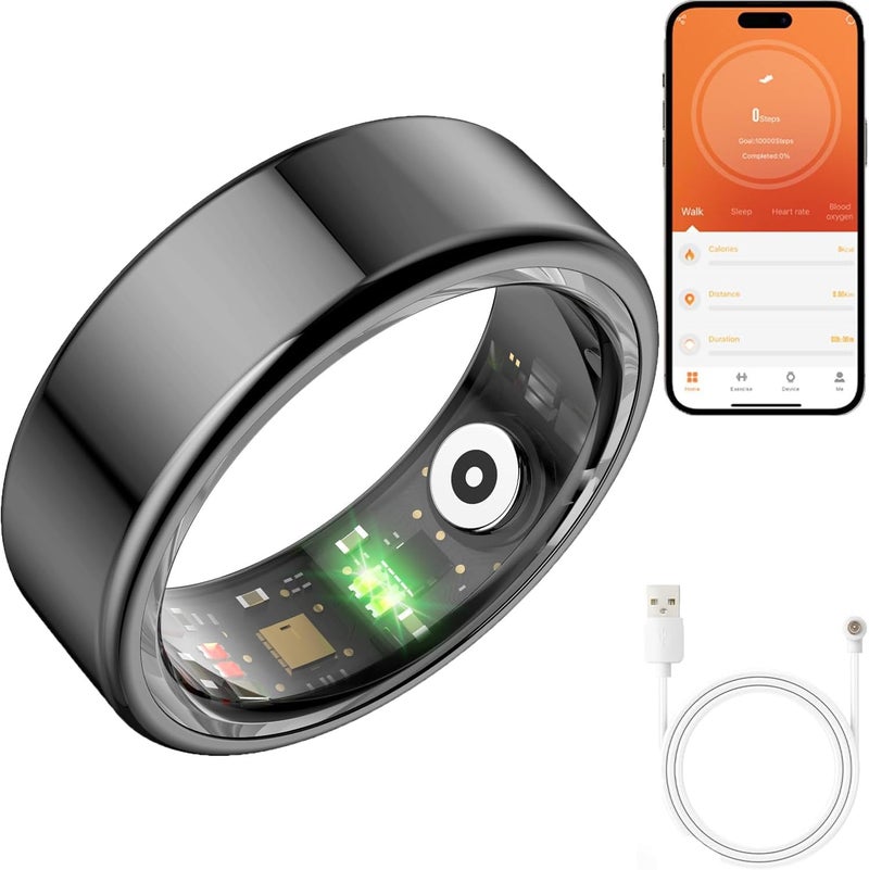 Smart Ring, Bluetooth Smart Ring with Sleep, Heart Rate & Blood Oxygen Monitoring, Sport Monitor Ring with Multiple Modes, Remote Photo, Durable Battery for Daily, Sport, Fitness - Unisex (Black #11) - Image 1