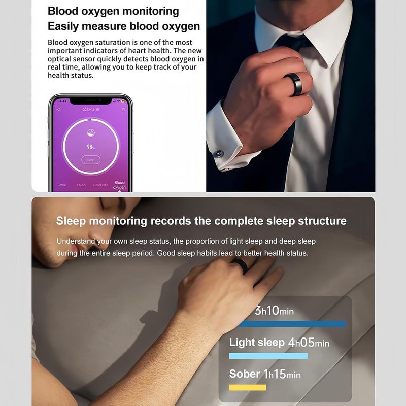 Smart Ring, Bluetooth Smart Ring with Sleep, Heart Rate & Blood Oxygen Monitoring, Sport Monitor Ring with Multiple Modes, Remote Photo, Durable Battery for Daily, Sport, Fitness - Unisex (Black #11) - Image 5