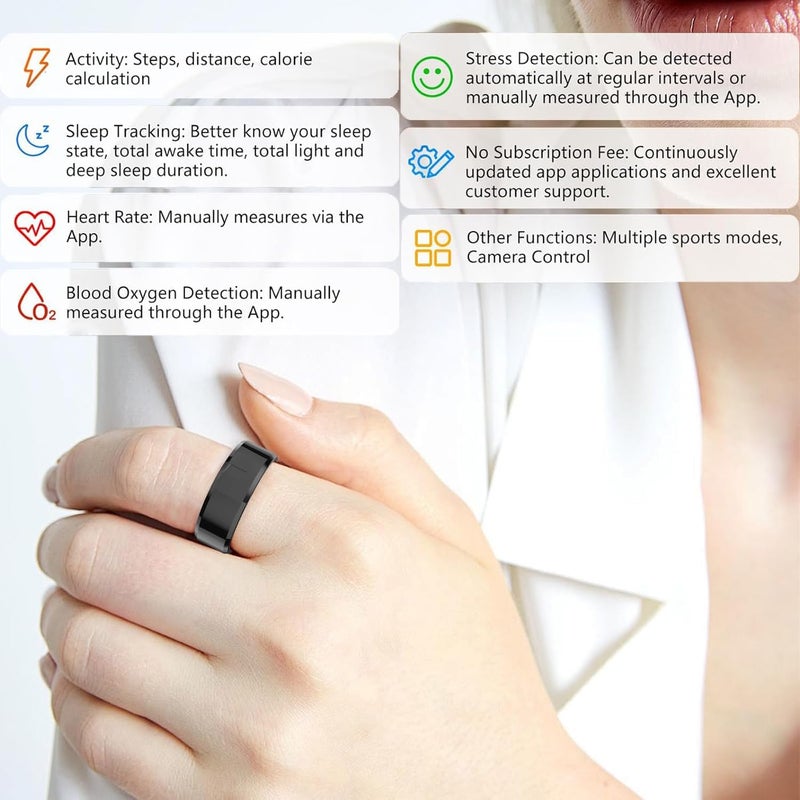 Smart Ring, Bluetooth Smart Ring with Sleep, Heart Rate & Blood Oxygen Monitoring, Sport Monitor Ring with Multiple Modes, Remote Photo, Durable Battery for Daily, Sport, Fitness - Unisex (Black #11) - Image 2