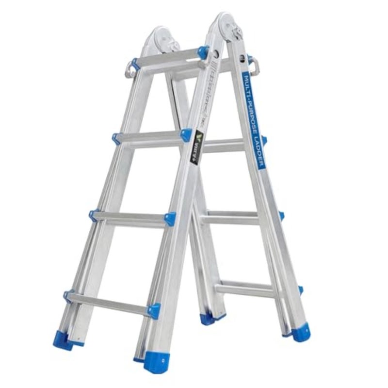 Multi-Position Foldable Ladder - 4x4, 16 Steps A Frame Step Ladder Foldable for Compact Storage Aluminum Folding Ladder for Home, Work, and Outdoor Use Ladder with Anti-Slip Stairs - Image 1