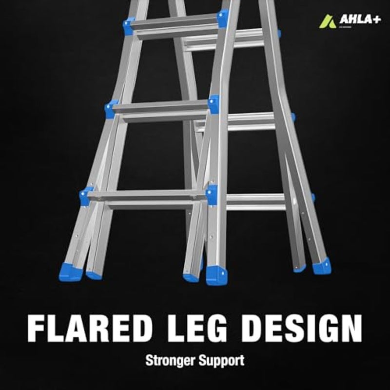 Multi-Position Foldable Ladder - 4x4, 16 Steps A Frame Step Ladder Foldable for Compact Storage Aluminum Folding Ladder for Home, Work, and Outdoor Use Ladder with Anti-Slip Stairs - Image 5