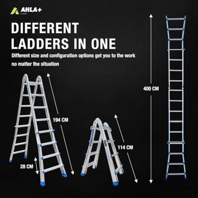 Multi-Position Foldable Ladder - 4x4, 16 Steps A Frame Step Ladder Foldable for Compact Storage Aluminum Folding Ladder for Home, Work, and Outdoor Use Ladder with Anti-Slip Stairs - Image 2
