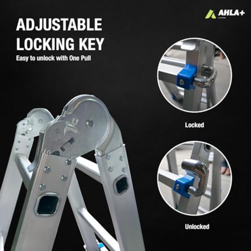 Multi-Position Foldable Ladder - 4x4, 16 Steps A Frame Step Ladder Foldable for Compact Storage Aluminum Folding Ladder for Home, Work, and Outdoor Use Ladder with Anti-Slip Stairs - Image 4