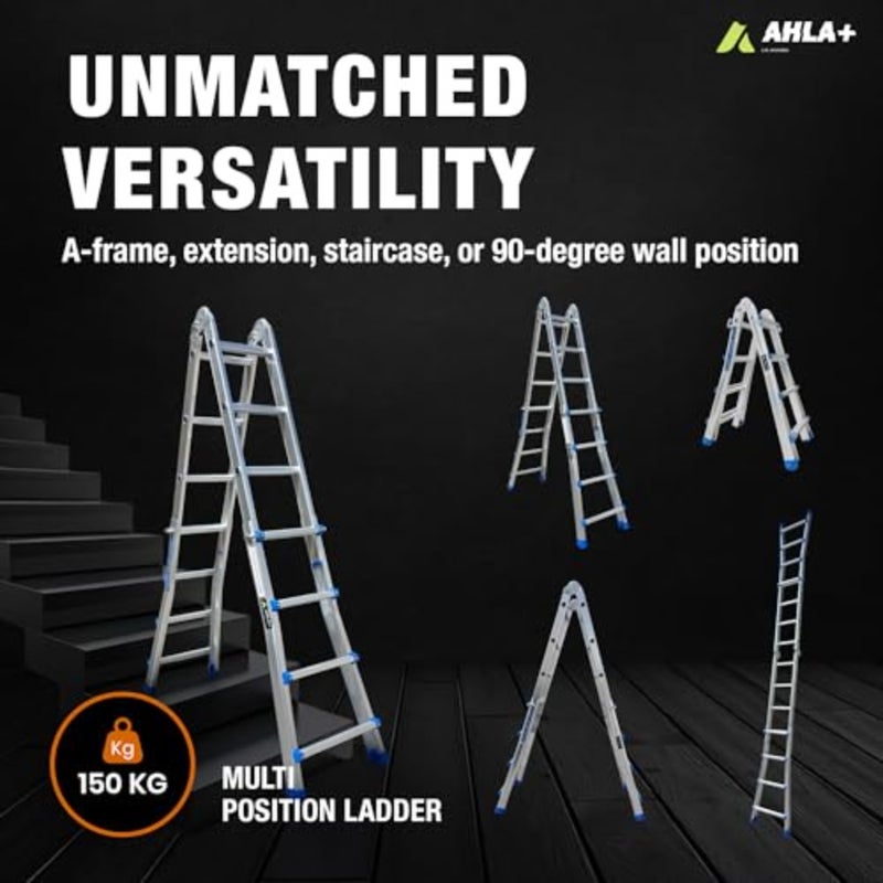 Multi-Position Foldable Ladder - 4x4, 16 Steps A Frame Step Ladder Foldable for Compact Storage Aluminum Folding Ladder for Home, Work, and Outdoor Use Ladder with Anti-Slip Stairs - Image 3
