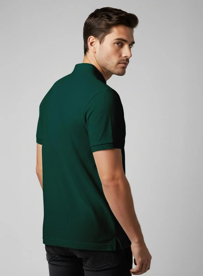 FERVORO Men Green Cotton Polo with Pocket
