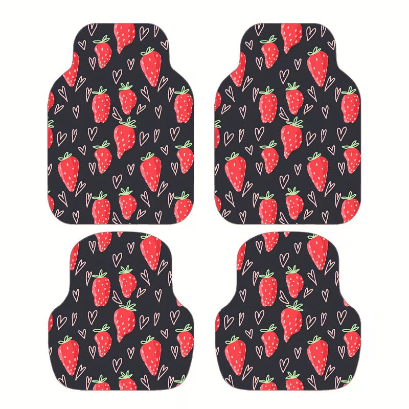 Red Strawberry Non Slip Car Floor Mats Universal Front Rear Liners Durable Auto Accessories - Image 2