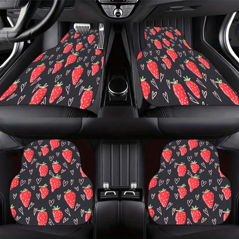 Red Strawberry Non Slip Car Floor Mats Universal Front Rear Liners Durable Auto Accessories - Image 5