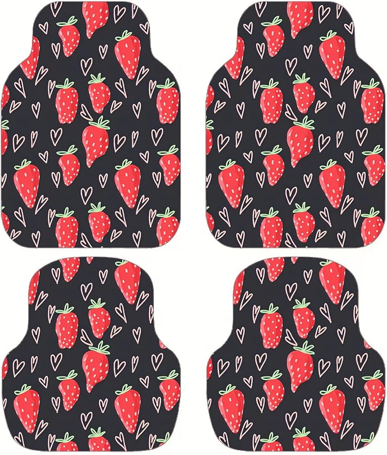 Red Strawberry Non Slip Car Floor Mats Universal Front Rear Liners Durable Auto Accessories - Image 1