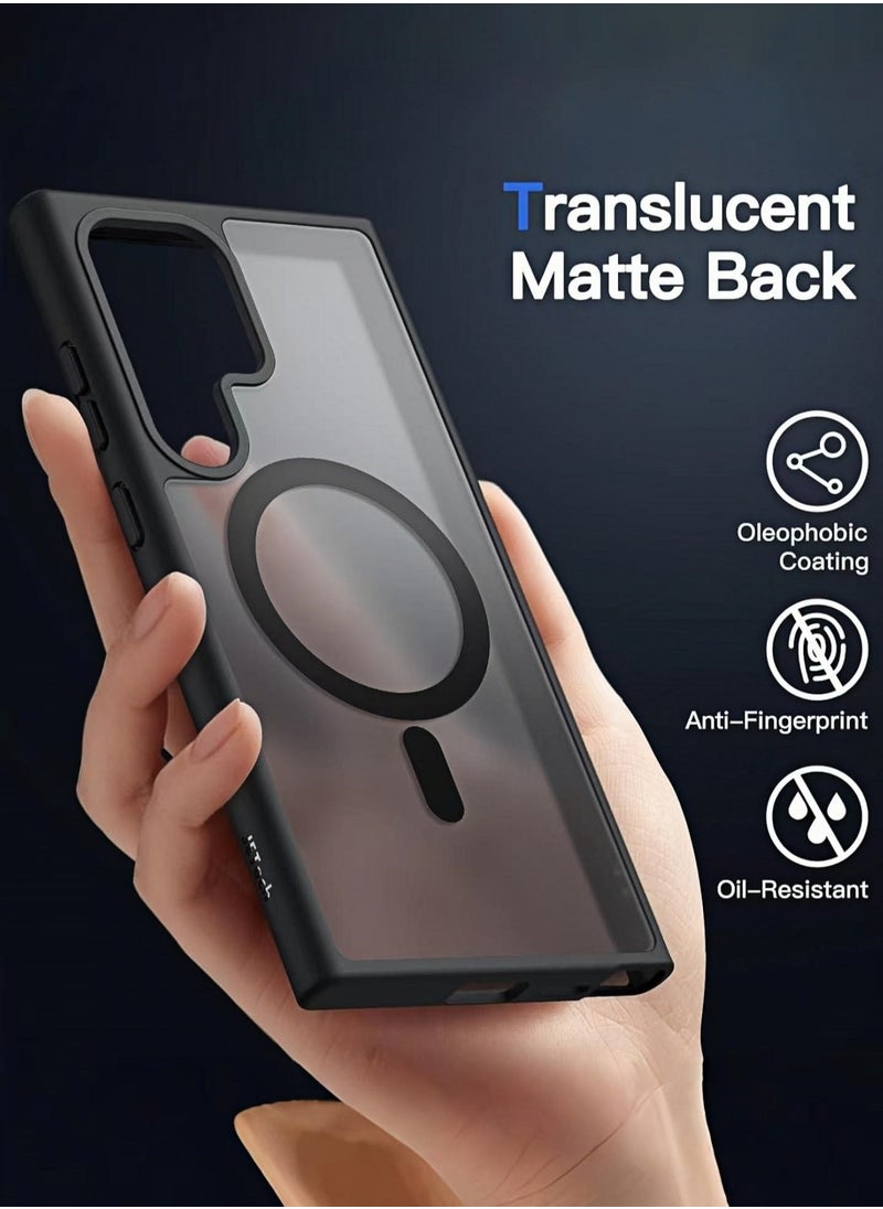 HEROCKX - S24 ultra back Magnetic Case for Samsung Galaxy S24 Ultra 5G 6.8-Inch, Compatible with MagSafe, Translucent Matte Back Shockproof Phone Cover (Black) - Image 1