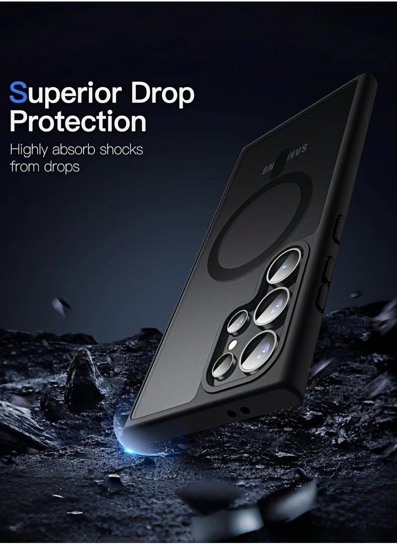 HEROCKX - S24 ultra back Magnetic Case for Samsung Galaxy S24 Ultra 5G 6.8-Inch, Compatible with MagSafe, Translucent Matte Back Shockproof Phone Cover (Black) - Image 1