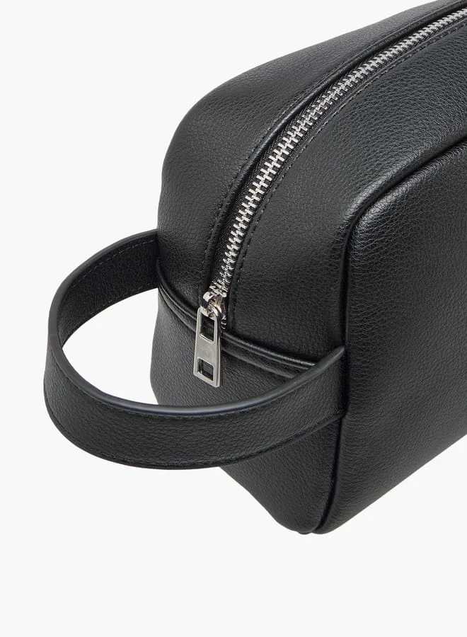 دوتشيني Men's Textured Pouch with Zip Closure and Wristlet Strap
